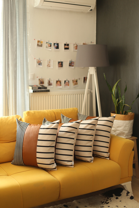 Boho Decorative Throw Pillow Cover Vegan Faux Leather Geometric Lumbar & Square for Couch, Bedding