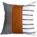 Brown & Ivory - 24x24 2-piece Boho Decorative Throw Pillow Cover Vegan Faux Leather Geometric Lumbar & Square for Couch, Bedding