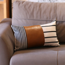 Brown & Ivory - 12x20 Single Boho Decorative Throw Pillow Cover Vegan Faux Leather Geometric Lumbar & Square for Couch, Bedding
