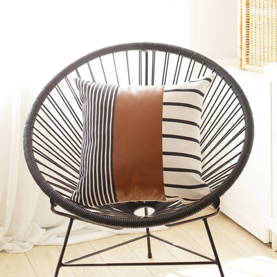 Boho Decorative Throw Pillow Cover Vegan Faux Leather Geometric Lumbar & Square for Couch, Bedding