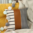Brown & Ivory - 20x20 Single Boho Decorative Throw Pillow Cover Vegan Faux Leather Geometric Lumbar & Square for Couch, Bedding
