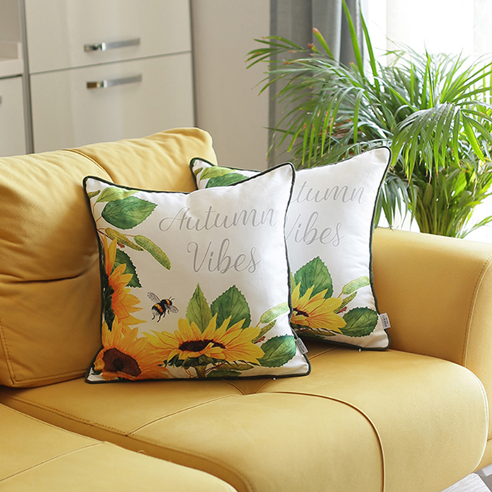 Decorative Fall Thanksgiving Throw Pillow Cover Sunflowers 18" x 18" Lumbar & Square for Couch, Bedding