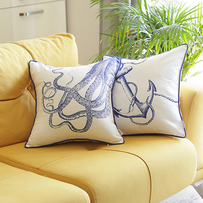 Nautical Coastal Decorative Sets of Throw Pillow Covers 18" in. x 18" in. Square