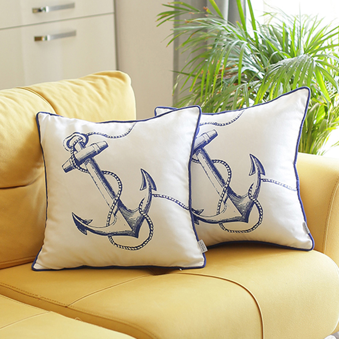Nautical Coastal Decorative Throw Pillow Cover 18" in. x 18" in. Square 
