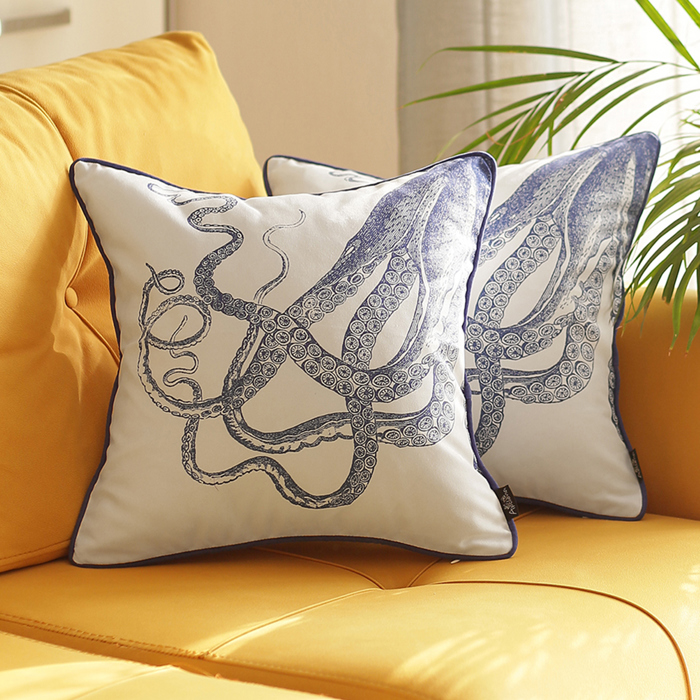 Nautical Coastal Decorative Throw Pillow Cover 18" in. x 18" in. Square 