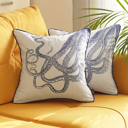 Octopus 2-piece Nautical Coastal Decorative Throw Pillow Cover 18" in. x 18" in. Square 