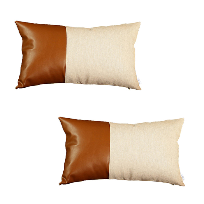 Boho Decorative Throw Pillow Cover Vegan Faux Leather Solid Lumbar & Square for Couch, Bedding