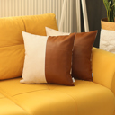 Brown & Ivory - 17x17 2-piece Boho Decorative Throw Pillow Cover Vegan Faux Leather Solid Lumbar & Square for Couch, Bedding