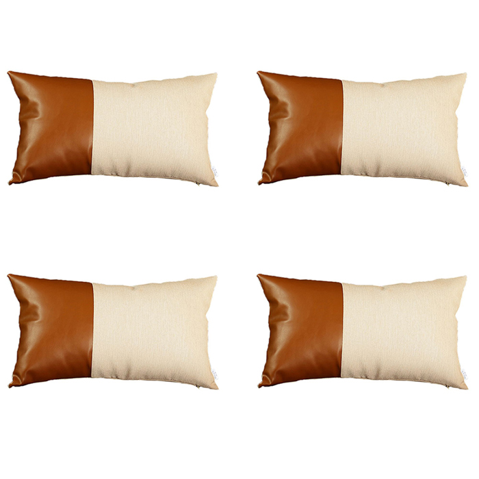 Boho Decorative Throw Pillow Cover Vegan Faux Leather Solid Lumbar & Square for Couch, Bedding