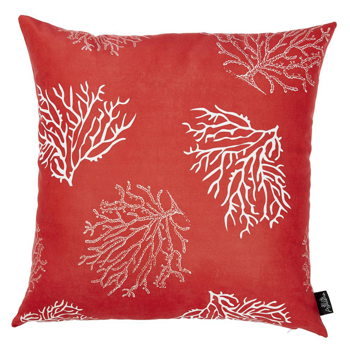 Nautical Coastal Reef Decorative Single Throw Pillow Cover 18" in. x 18" in. Square Red & White