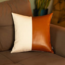 Brown & Ivory - 17x17 Single Boho Decorative Throw Pillow Cover Vegan Faux Leather Solid Lumbar & Square for Couch, Bedding