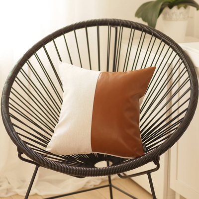 Boho Decorative Throw Pillow Cover Vegan Faux Leather Solid Lumbar & Square for Couch, Bedding