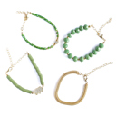  Women Gold-Plated Boho Bracelet Set 4Pcs, Green Flat Round Beads & Elephant, Crystals & Beads, Snake Chain, Mother of Pearl & Stone Pendant, Bohemian Style Trendy & Adjustable Elegant Fashion Jewelry