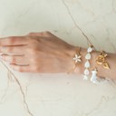  Women Gold-Plated Boho Bracelet Set 3Pcs, Cuff & Mother of Pearl Flower Pendant, Chain & Moonstone & Heart Pendant, Mother of Pearl & Beads, Bohemian Style Trendy & Adjustable Elegant Fashion Jewelry