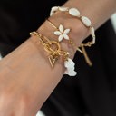  Women Gold-Plated Boho Bracelet Set 3Pcs, Cuff & Mother of Pearl Flower Pendant, Chain & Moonstone & Heart Pendant, Mother of Pearl & Beads, Bohemian Style Trendy & Adjustable Elegant Fashion Jewelry