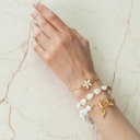  Women Gold-Plated Boho Bracelet Set 3Pcs, Cuff & Mother of Pearl Flower Pendant, Chain & Moonstone & Heart Pendant, Mother of Pearl & Beads, Bohemian Style Trendy & Adjustable Elegant Fashion Jewelry