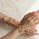  Women Gold-Plated Boho Bracelet, Gold-tone Cuff with Shell Pearl, Bohemian Style Trendy & Adjustable Bangle Elegant Fashion Jewelry