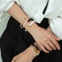  Women Gold-Plated Boho Bracelet Set 3Pcs, White Flat Round Beads & Elephant, Shell Pearl & Gold-tone Long Beads, Onyx & Shell Pearl, Bohemian Style Trendy & Adjustable Elegant Fashion Jewelry