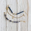  Women Gold-Plated Boho Bracelet Set 3Pcs, Navy Blue Round Flat Beads & Fish Pendant, Lapis Lazuli & Stone Pendant, Box Chain, Bohemian Style Trendy & Adjustable Elegant Fashion Jewelry