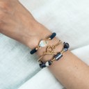  Women Gold-Plated Boho Bracelet Set 3Pcs, Navy Blue Round Flat Beads & Fish Pendant, Lapis Lazuli & Stone Pendant, Box Chain, Bohemian Style Trendy & Adjustable Elegant Fashion Jewelry