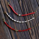  Women Gold-Plated Boho Bracelet Set 3Pcs, Orange Beads & Shell Pearl, Red Beads & Square Zircon Pendant, Long Shell Pearl & Gold-tone Beads, Bohemian Style Trendy & Adjustable Elegant Fashion Jewelry