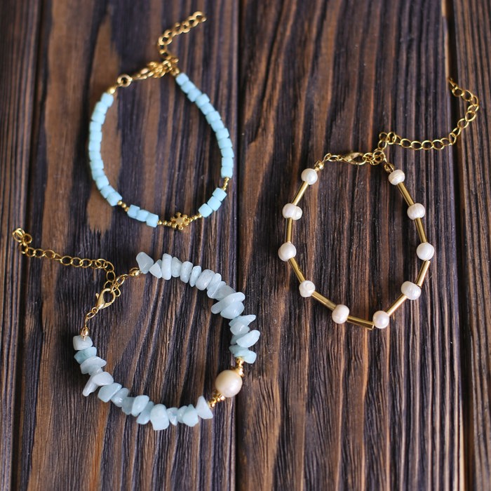 Women Gold-Plated Boho Bracelet Set 3Pcs, Aquamarine & Shell Pearl, Blue Beads & Snowflake Pendant, Shell Pearl & Long Gold-tone Beads, Bohemian Style Trendy & Adjustable Elegant Fashion Jewelry