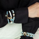  Women Gold-Plated Boho Bracelet Set 3Pcs, Aquamarine & Shell Pearl, Blue Beads & Snowflake Pendant, Shell Pearl & Long Gold-tone Beads, Bohemian Style Trendy & Adjustable Elegant Fashion Jewelry