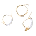  Women Gold-Plated Boho Bracelet Set 3Pcs, Link Chain, Half Paperclip Chain Half Moonstone & Heart Pendant, Half Chain Half Shell Pearl, Bohemian Style Trendy & Adjustable Elegant Fashion Jewelry