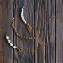  Women Gold-Plated Boho Bracelet Set 3Pcs, Link Chain, Half Paperclip Chain Half Moonstone & Heart Pendant, Half Chain Half Shell Pearl, Bohemian Style Trendy & Adjustable Elegant Fashion Jewelry