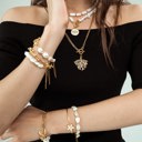  Women Gold-Plated Boho Bracelet Set 3Pcs, Link Chain, Half Paperclip Chain Half Moonstone & Heart Pendant, Half Chain Half Shell Pearl, Bohemian Style Trendy & Adjustable Elegant Fashion Jewelry