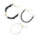  Women Gold-Plated Boho Bracelet Set 3Pcs, Onyx & Starfish, Clover Pendant, Mother of Pearl & Beads, Black & Gold-tone Beads, Bohemian Style Trendy & Adjustable Elegant Fashion Jewelry