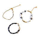  Women Gold-Plated Boho Bracelet Set 3Pcs, Chain, Quartz & Gold-tone Bead, Black & Gold-tone Beads, Bohemian Style Trendy & Adjustable Elegant Fashion Jewelry