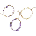  Women Gold-Plated Boho Bracelet Set 3Pcs, Amethyst & Long Gold-tone Beads, Citrine & Bead, Amethyst & Stone Pendant, Bohemian Style Trendy & Adjustable Elegant Fashion Jewelry