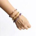  Women Gold-Plated Boho Bracelet Set 3Pcs, Amethyst & Long Gold-tone Beads, Citrine & Bead, Amethyst & Stone Pendant, Bohemian Style Trendy & Adjustable Elegant Fashion Jewelry