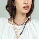  Women Gold-Plated Boho Layered Necklace Set 3Pcs, Beads with Round Pendant, Mother of Pearl with Star Pendant, Half Chain & Lapis & Round Pendant, Bohemian Trendy & Adjustable Stylish Fashion Jewelry