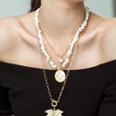  Women Gold-Plated Boho Layered Necklace Set 3Pcs, Chain with Heart Pendant, Moonstone with Round Pendant, Link Chain with Leaf Pendant, Bohemian Trendy & Adjustable Stylish Fashion Jewelry