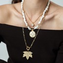  Women Gold-Plated Boho Layered Necklace Set 3Pcs, Chain with Heart Pendant, Moonstone with Round Pendant, Link Chain with Leaf Pendant, Bohemian Trendy & Adjustable Stylish Fashion Jewelry