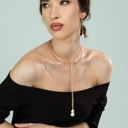  Women Gold-Plated Y-Necklace, Choker with Long Chain and Simulated Ivory Pearl Pendant, Bohemian Trendy & Adjustable Stylish Fashion Jewelry