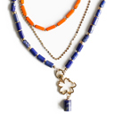  Women Gold-Plated Boho Layered Necklace Set 3Pcs, Orange Long Beads, Chain, Blue Lapis Lazuli with Flower Holder & Stone Pendant, Bohemian Trendy & Adjustable Stylish Fashion Jewelry