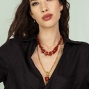  Women Gold-Plated Boho Layered Necklace Set 2Pcs, Red Coral and Beads, Chain with Stone Pendant, Bohemian Trendy & Adjustable Stylish Fashion Jewelry