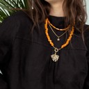  Women Gold-Plated Boho Layered Necklace Set 3Pcs, Orange Long Beads, Snake Chain with Star Pendant, Orange Beads with Leaf Pendant, Bohemian Trendy & Adjustable Stylish Fashion Jewelry