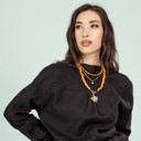  Women Gold-Plated Boho Layered Necklace Set 3Pcs, Orange Long Beads, Snake Chain with Star Pendant, Orange Beads with Leaf Pendant, Bohemian Trendy & Adjustable Stylish Fashion Jewelry