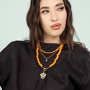  Women Gold-Plated Boho Layered Necklace Set 3Pcs, Orange Long Beads, Snake Chain with Star Pendant, Orange Beads with Leaf Pendant, Bohemian Trendy & Adjustable Stylish Fashion Jewelry