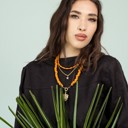  Women Gold-Plated Boho Layered Necklace Set 3Pcs, Orange Long Beads, Snake Chain with Star Pendant, Orange Beads with Leaf Pendant, Bohemian Trendy & Adjustable Stylish Fashion Jewelry