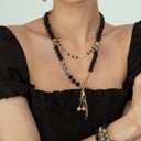  Women Gold-Plated Boho Layered Necklace Set 2Pcs, Black Beads with Chain Links, Jasper & Lava Stone with Stone & Star Pendant, Bohemian Trendy & Adjustable Stylish Fashion Jewelry