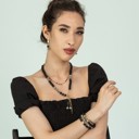  Women Gold-Plated Boho Layered Necklace Set 2Pcs, Black Beads with Chain Links, Jasper & Lava Stone with Stone & Star Pendant, Bohemian Trendy & Adjustable Stylish Fashion Jewelry