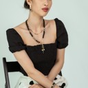  Women Gold-Plated Boho Layered Necklace Set 2Pcs, Black Beads with Chain Links, Jasper & Lava Stone with Stone & Star Pendant, Bohemian Trendy & Adjustable Stylish Fashion Jewelry