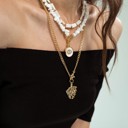  Women Gold-Plated Boho Layered Necklace Set 3Pcs, Mother of Pearl Flat Beads, Moonstone with Eye Pendant, Chain with Leaf Pendant, Bohemian Trendy & Adjustable Stylish Fashion Jewelry