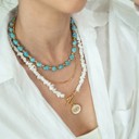  Women Gold-Plated Boho Layered Necklace Set 3Pcs, Blue Turquoise Stone, Chain, Moonstone with Eye Pendant, Bohemian Trendy & Adjustable Stylish Fashion Jewelry