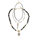  Women Gold-Plated Boho Layered Necklace Set 3Pcs, Black Bead with Triangle Pendant, Beads with Leaf Pendant, Onyx with Eye Pendant, Bohemian Trendy & Adjustable Stylish Fashion Jewelry